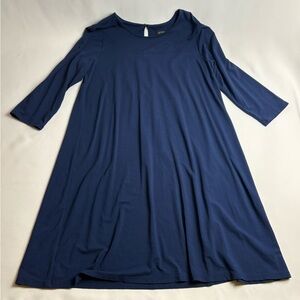 J Jill Wherever Collection Pleat-Back Navy Blue A-Line Dress